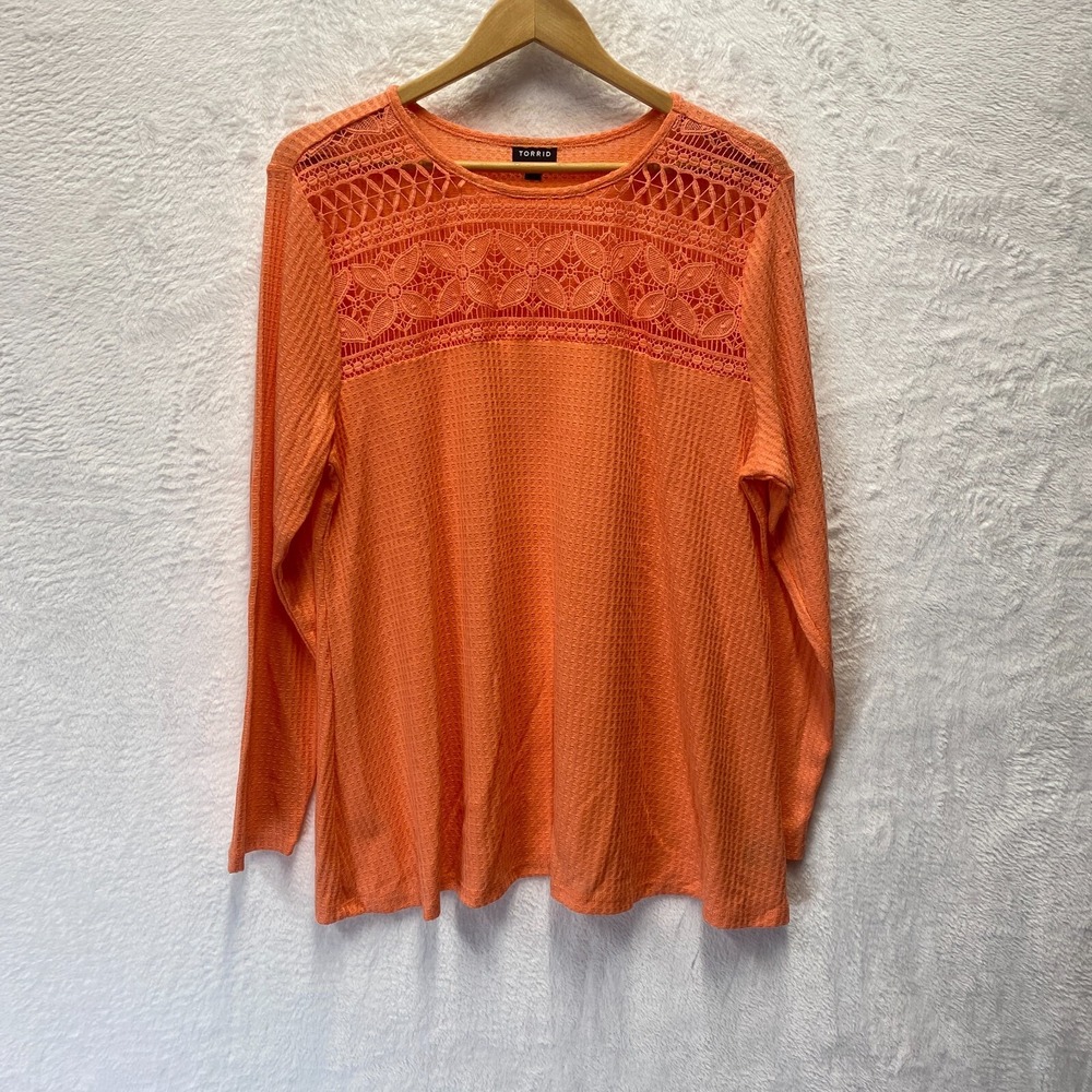 Torrid Crochet Textured Shirt Womens Sz 1X Dark Peach Lace Knit Cowgirl Prairie